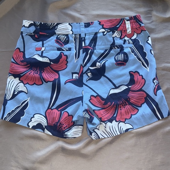 J. Crew High Waist Floral Print Shorts Navy Pink White & Light Blue Cotton Twill - Picture 7 of 7